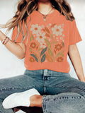 Retro Daisy Bouquet Boho Graphic Tee - Orange