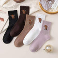 Embroidered Highland Cow Ribbed Crew Socks - Purple