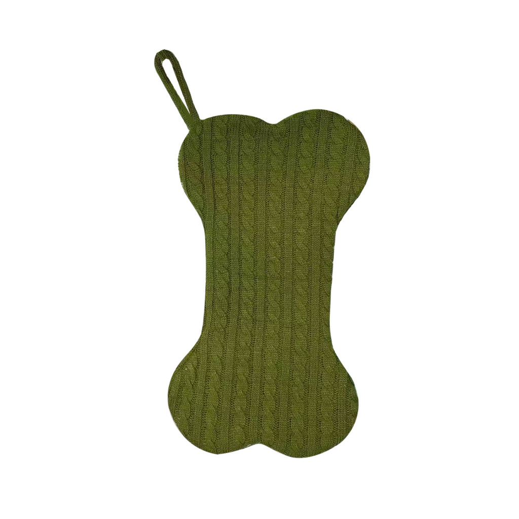 Dog Bone Cable Knit Christmas Stocking - Green