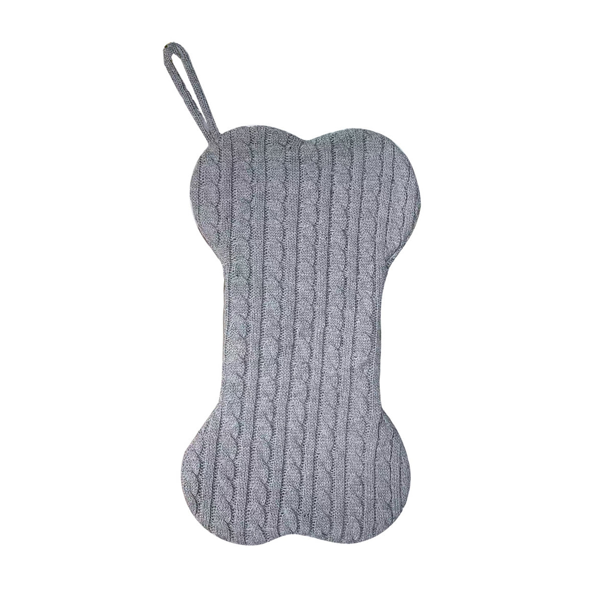 Dog Bone Cable Knit Christmas Stocking - Grey