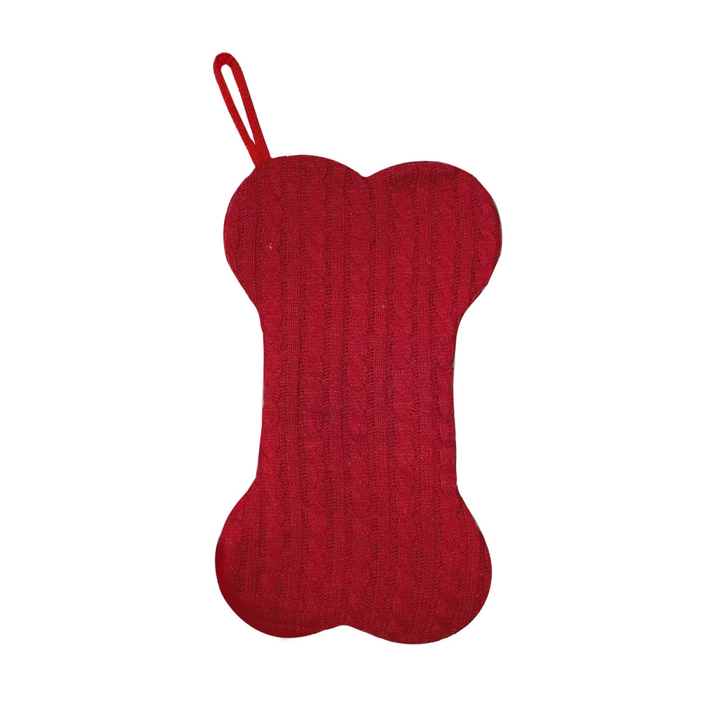 Dog Bone Cable Knit Christmas Stocking - Red