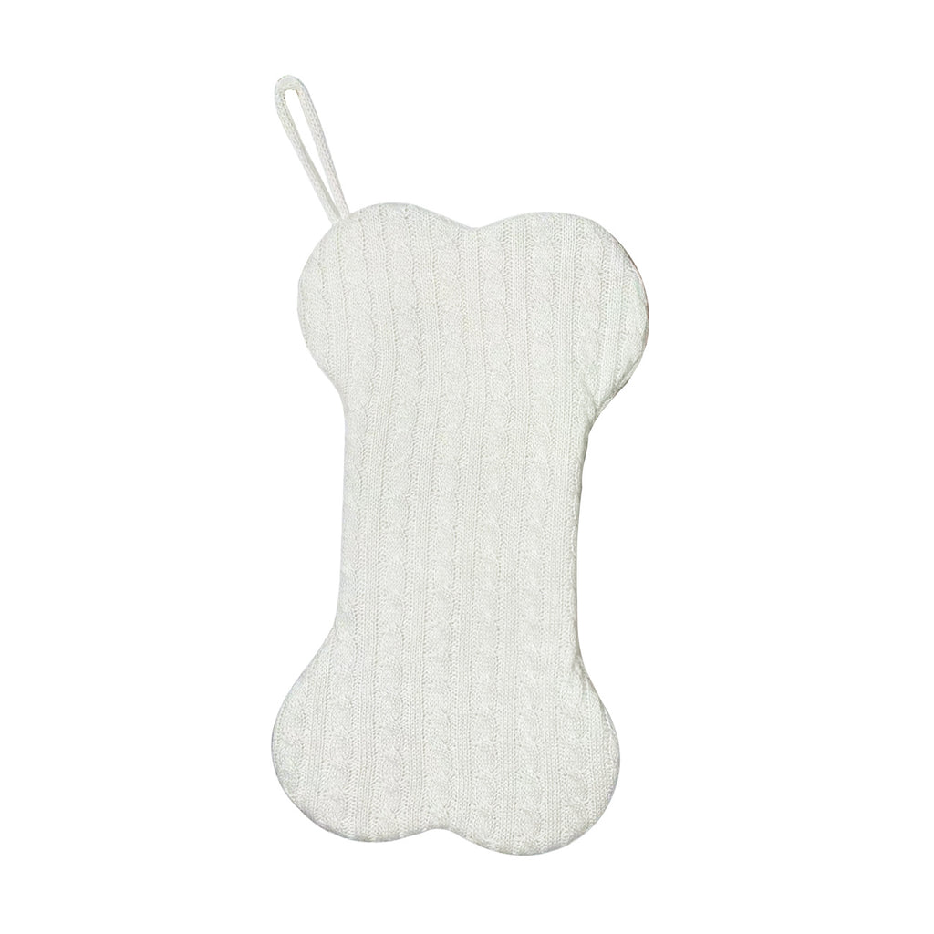 Dog Bone Cable Knit Christmas Stocking - White