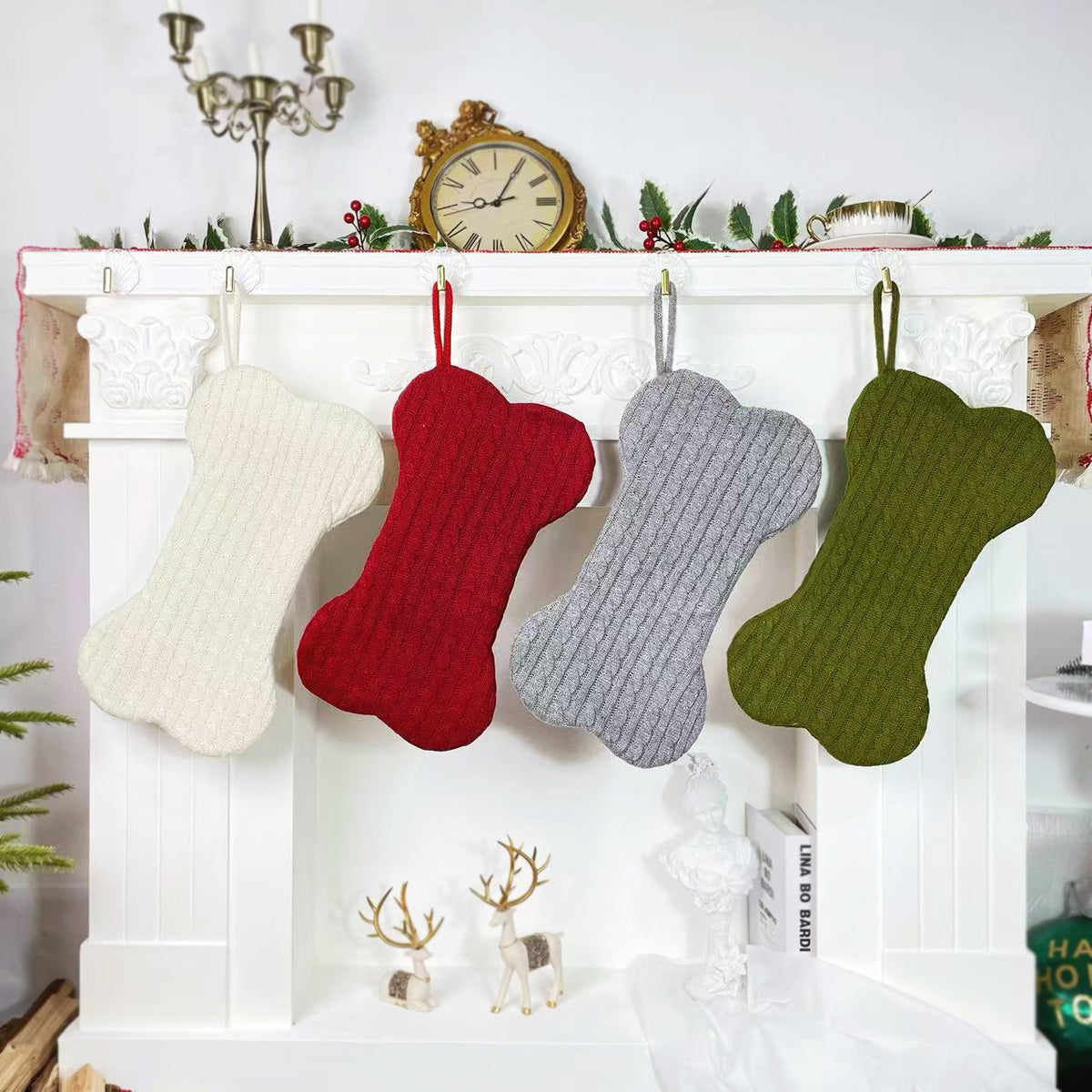 Dog Bone Cable Knit Christmas Stocking