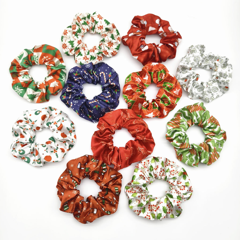 Silky Satin Scrunchie With Holiday Prints