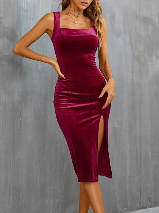 Stretch Velvet Bodycon Midi Dress