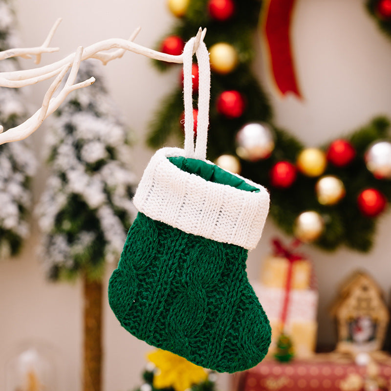 Cable Knit Mini Christmas Stocking with Hanging Loop - Green