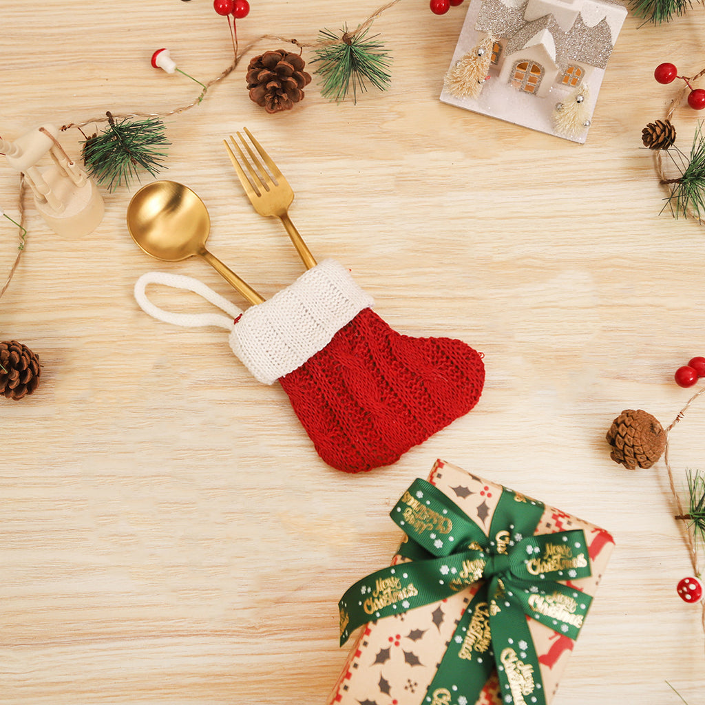 Cable Knit Mini Christmas Stocking with Hanging Loop - Red
