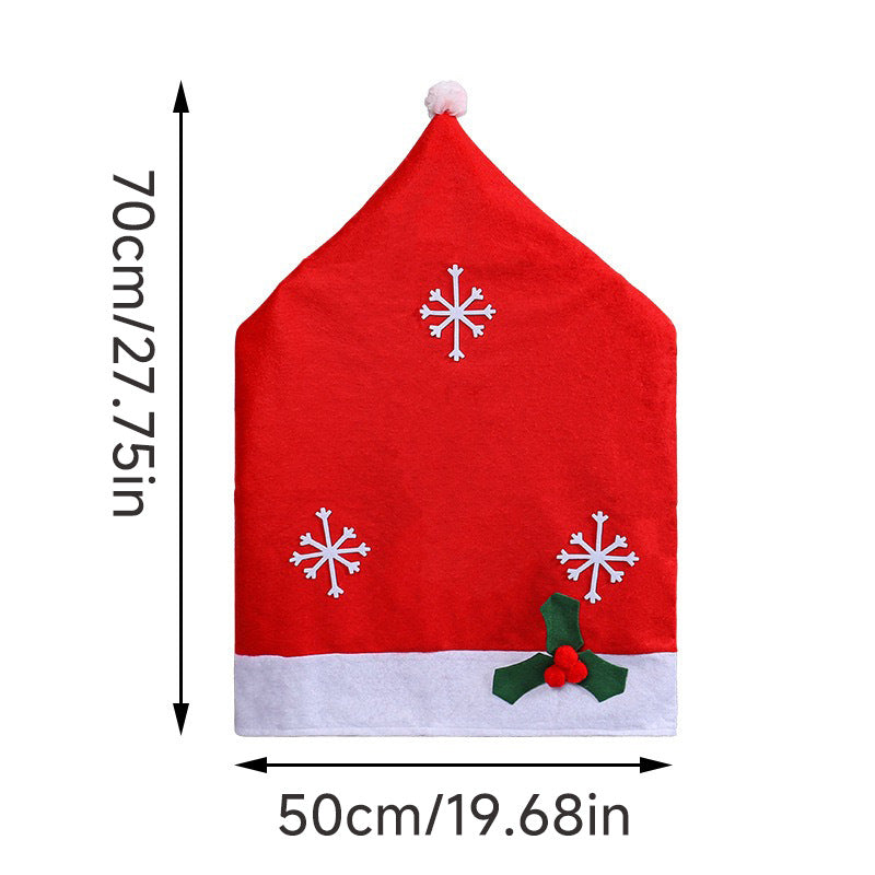 Santa Hat Christmas Chair Cover with Snowflakes - Red
