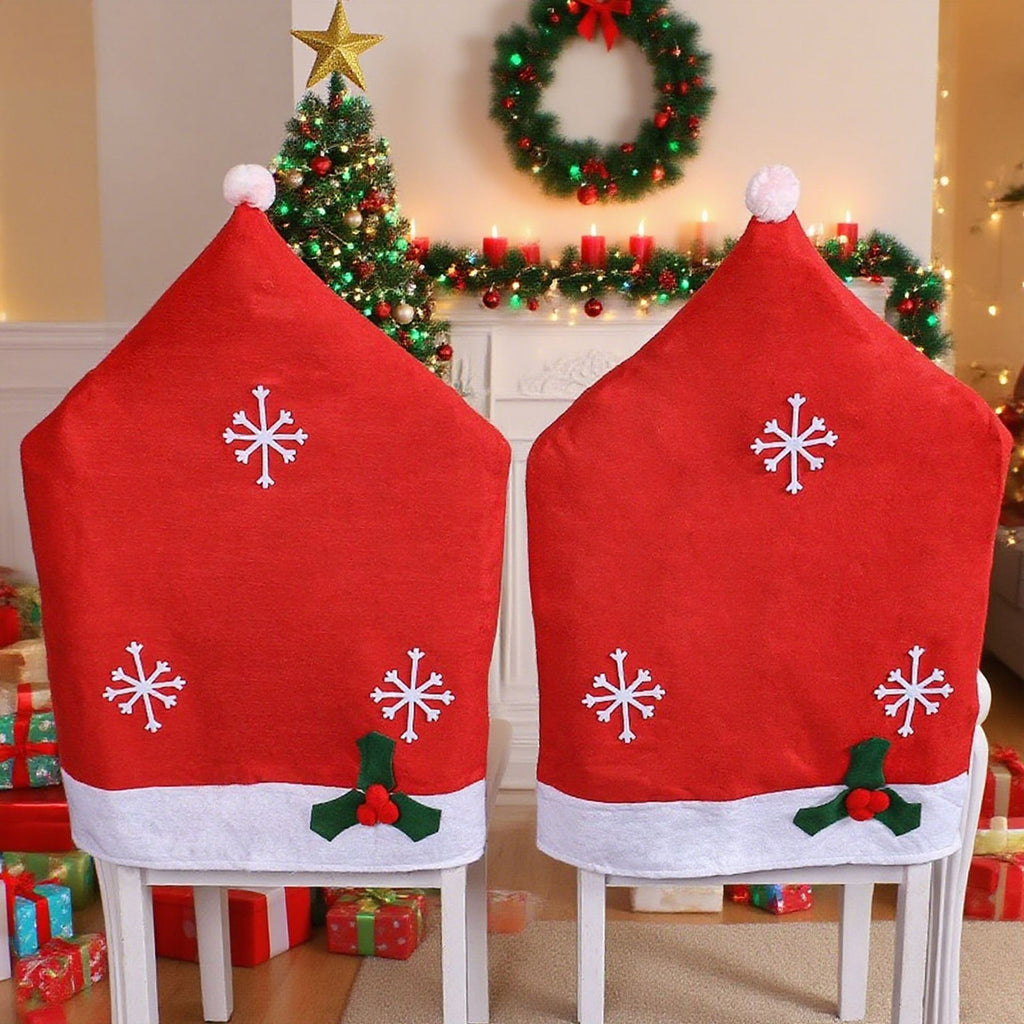 Santa Hat Christmas Chair Cover with Snowflakes - Red - 1