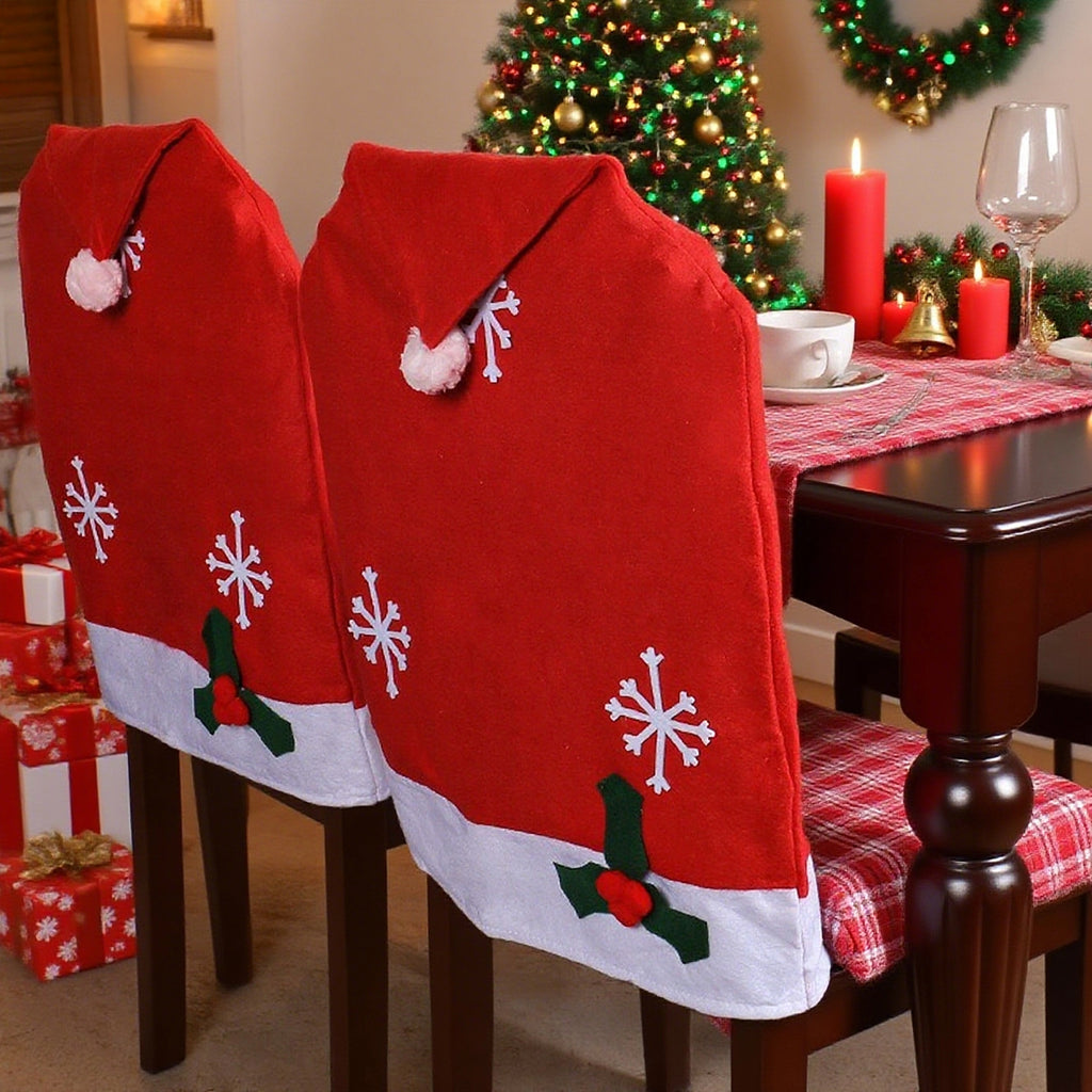 Santa Hat Christmas Chair Cover with Snowflakes - view 1
