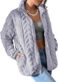 Chevron Plush Zip Up Jacket With Pockets - Lavender
