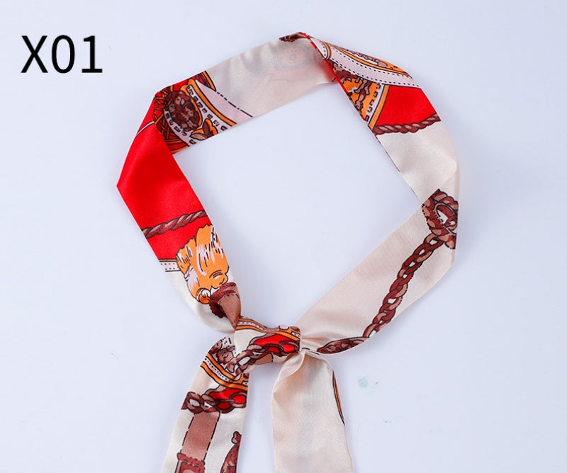 Vintage Print Skinny Twilly Bag Scarf - X01