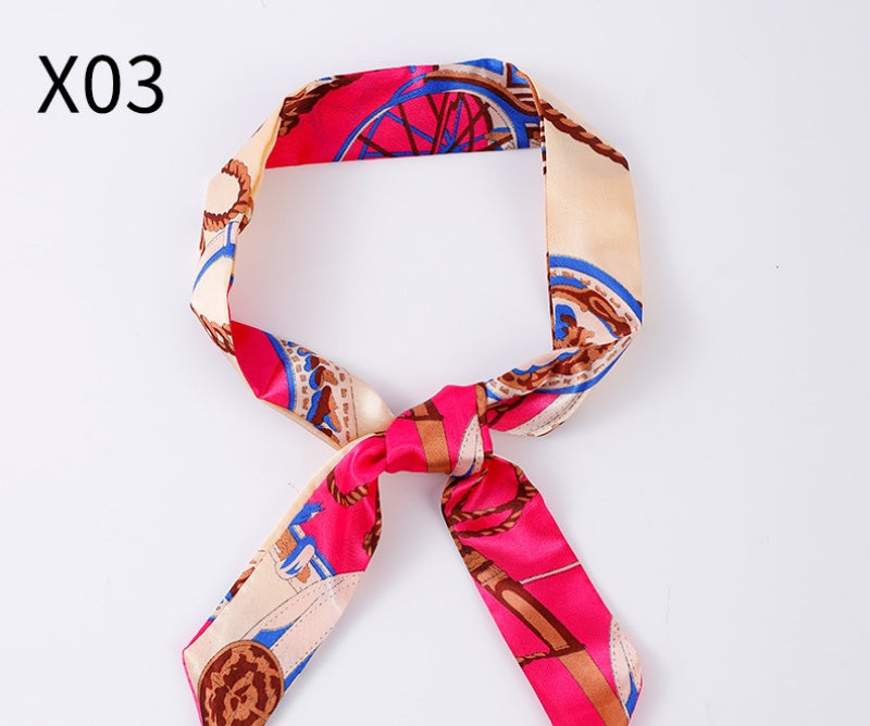 Vintage Print Skinny Twilly Bag Scarf - X03