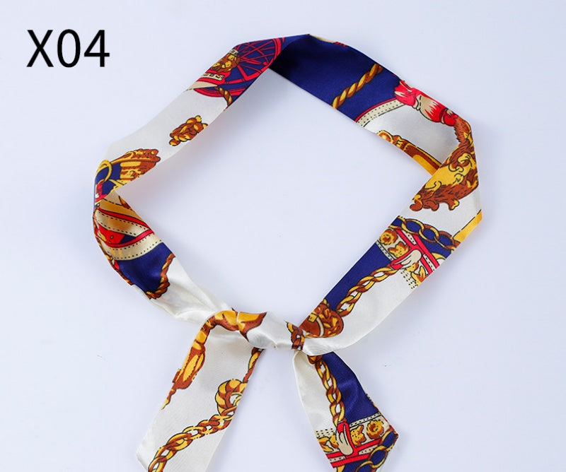 Vintage Print Skinny Twilly Bag Scarf - X04