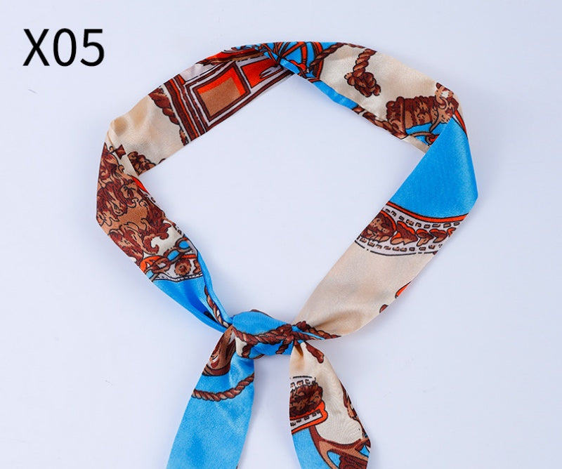 Vintage Print Skinny Twilly Bag Scarf - X05