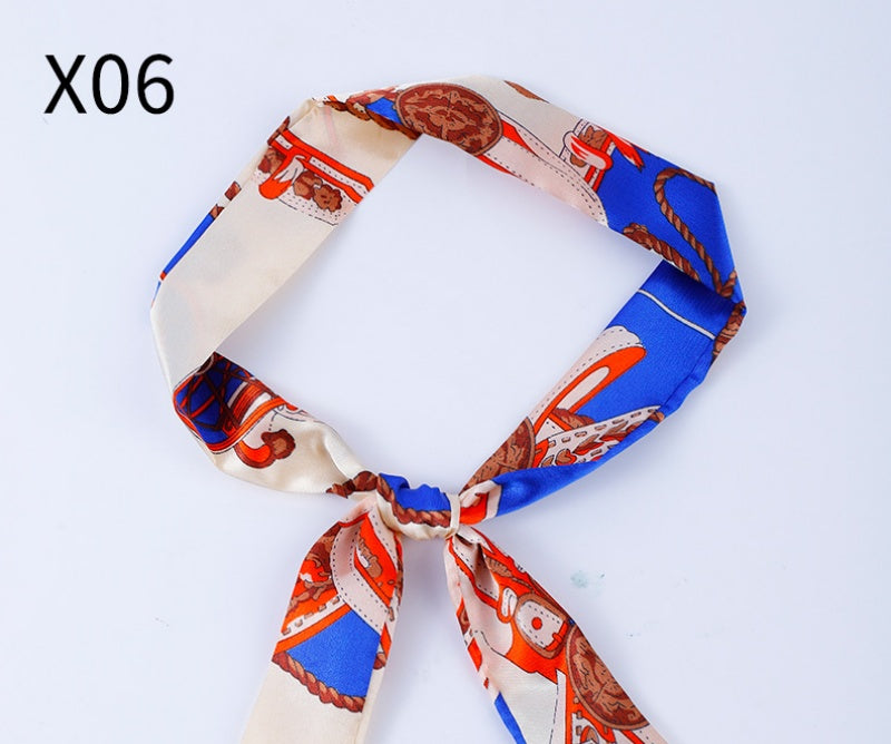 Vintage Print Skinny Twilly Bag Scarf - X06
