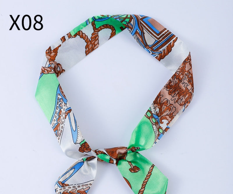 Vintage Print Skinny Twilly Bag Scarf - X08