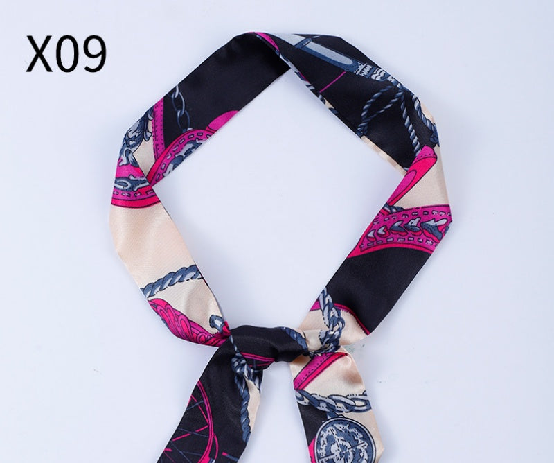 Vintage Print Skinny Twilly Bag Scarf - X09