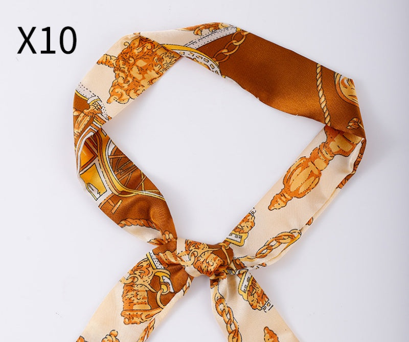Vintage Print Skinny Twilly Bag Scarf - X10