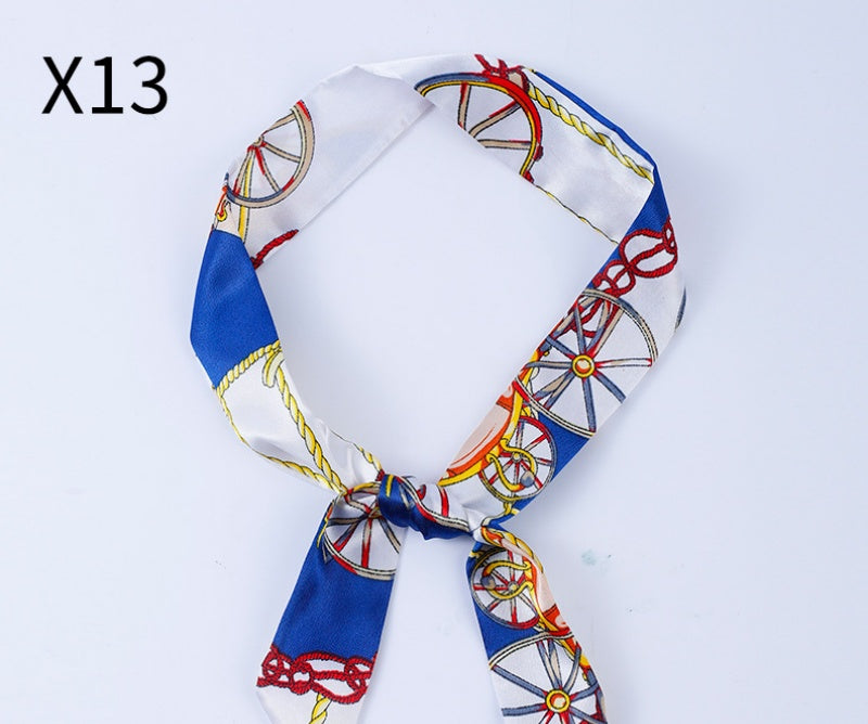 Vintage Print Skinny Twilly Bag Scarf - X13
