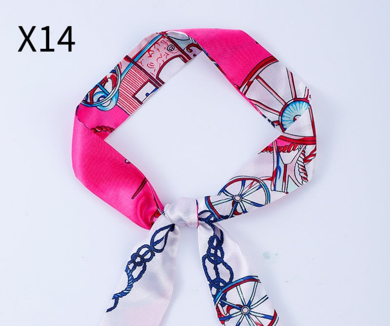 Vintage Print Skinny Twilly Bag Scarf - X14