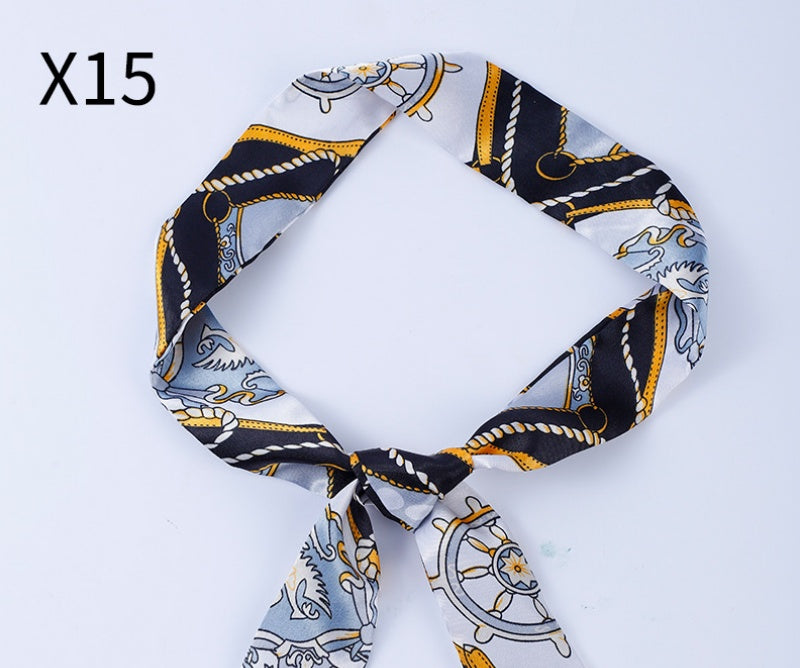 Vintage Print Skinny Twilly Bag Scarf - X15
