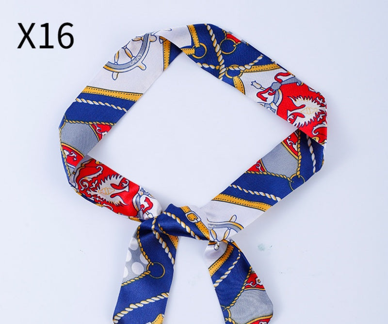 Vintage Print Skinny Twilly Bag Scarf - X16