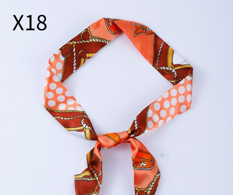Vintage Print Skinny Twilly Bag Scarf - X18
