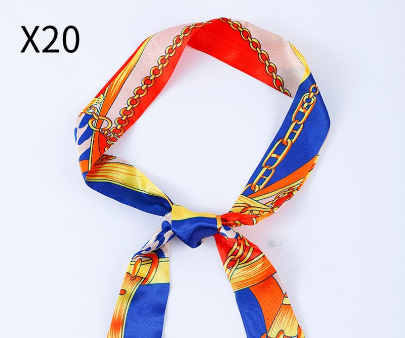 Vintage Print Skinny Twilly Bag Scarf - X20