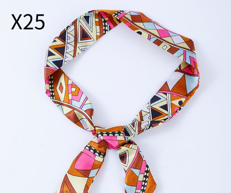 Vintage Print Skinny Twilly Bag Scarf - X25