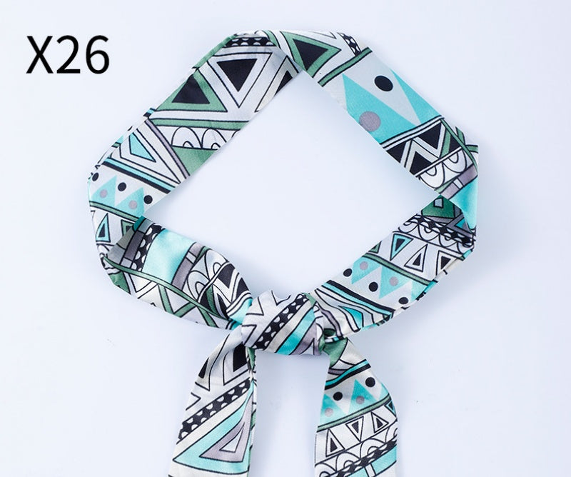 Vintage Print Skinny Twilly Bag Scarf - X26