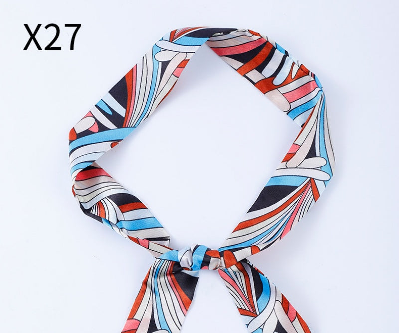 Vintage Print Skinny Twilly Bag Scarf - X27