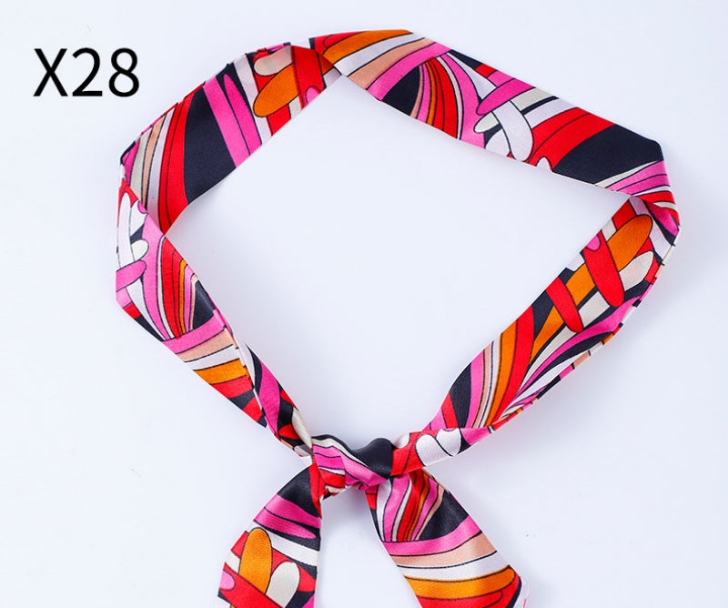 Vintage Print Skinny Twilly Bag Scarf - X28