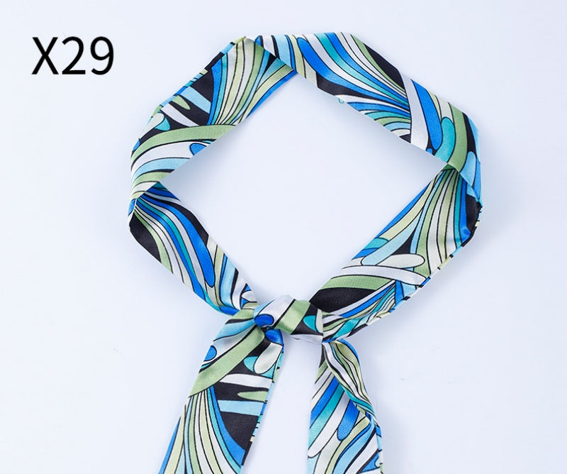 Vintage Print Skinny Twilly Bag Scarf - X29