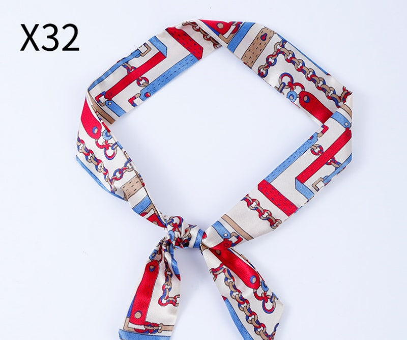 Vintage Print Skinny Twilly Bag Scarf - X32