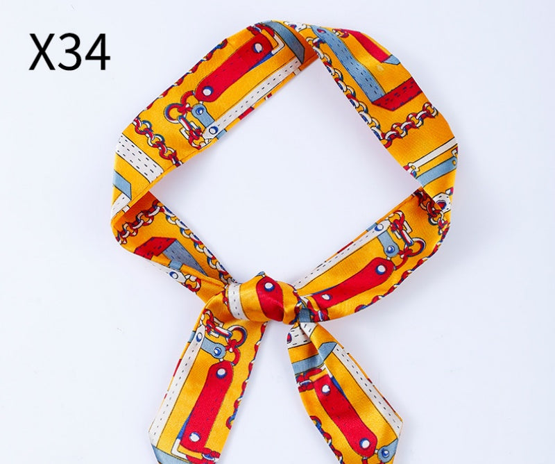 Vintage Print Skinny Twilly Bag Scarf - X34