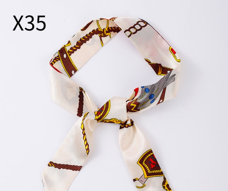 Vintage Print Skinny Twilly Bag Scarf - X35