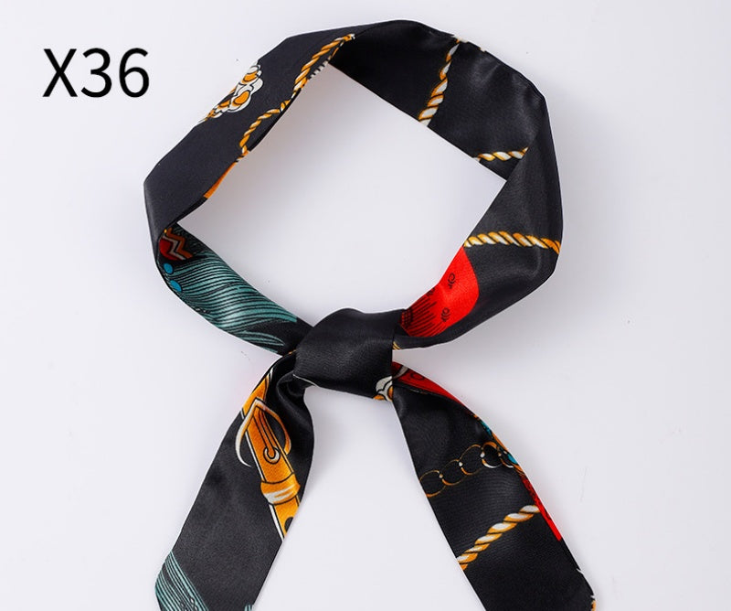 Vintage Print Skinny Twilly Bag Scarf - X36