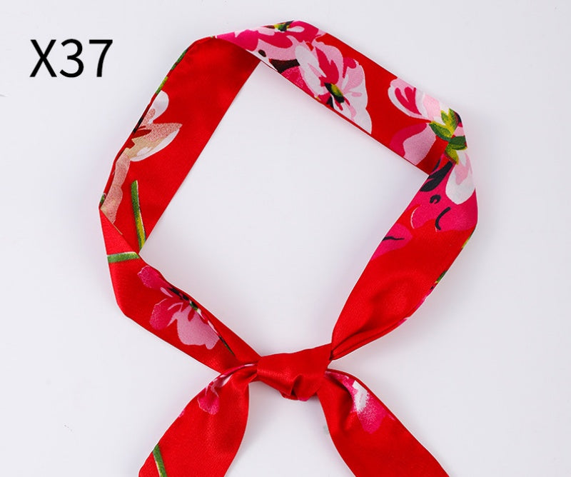 Vintage Print Skinny Twilly Bag Scarf - X37