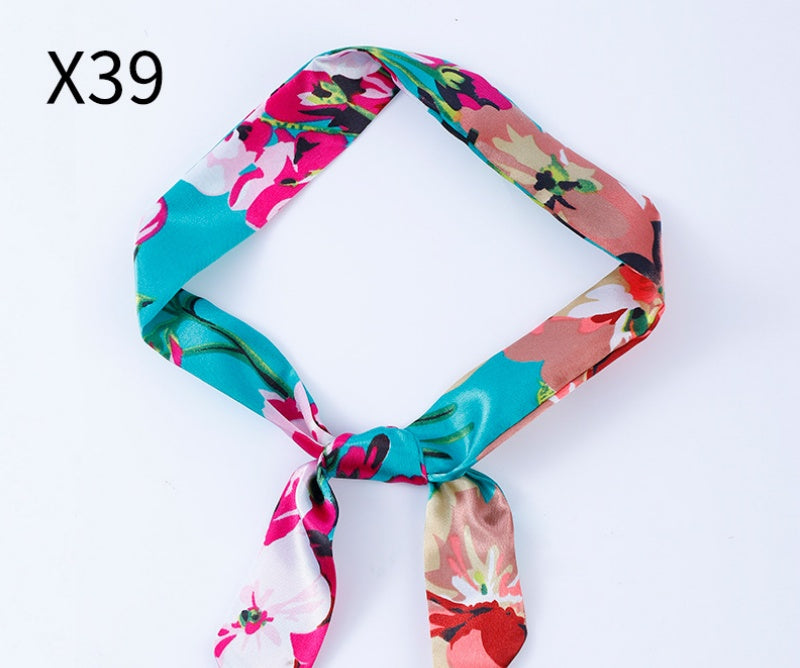 Vintage Print Skinny Twilly Bag Scarf - X39