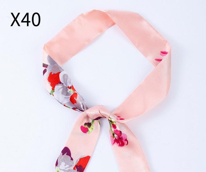 Vintage Print Skinny Twilly Bag Scarf - X40