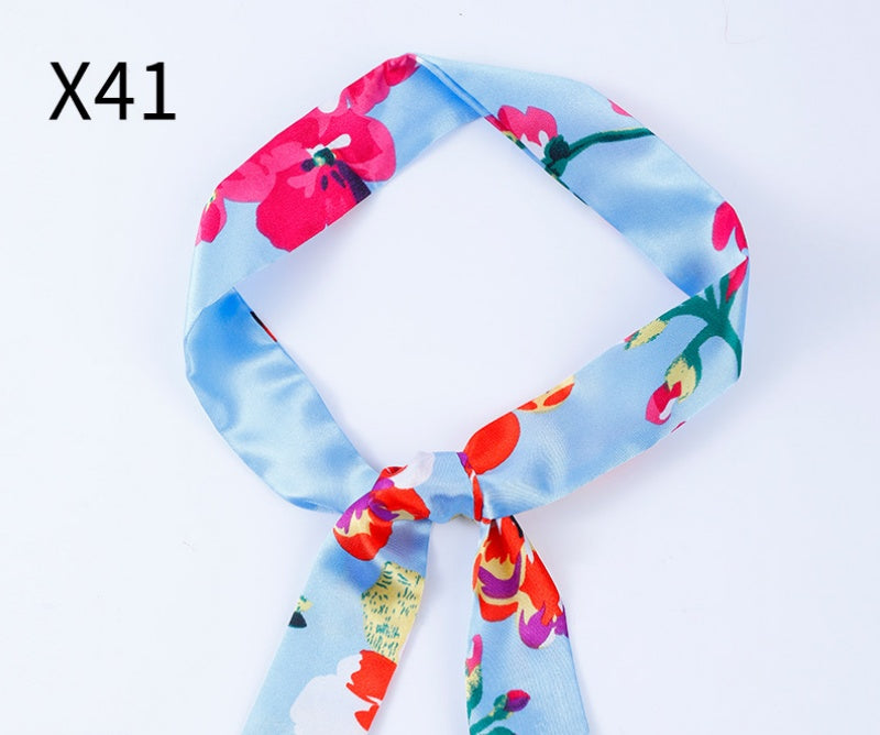 Vintage Print Skinny Twilly Bag Scarf - X41
