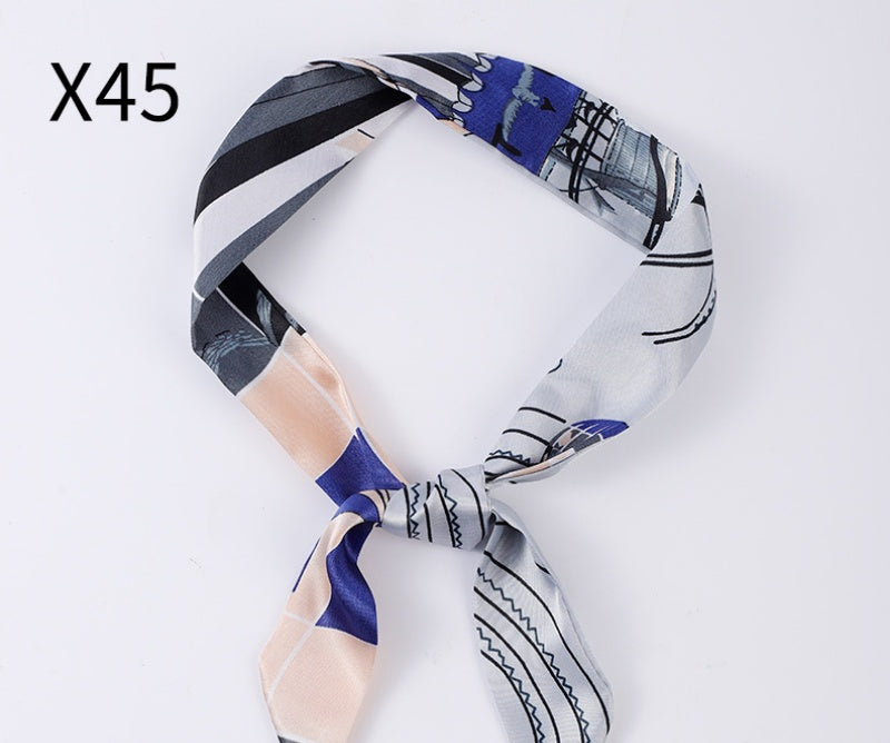Vintage Print Skinny Twilly Bag Scarf - X45
