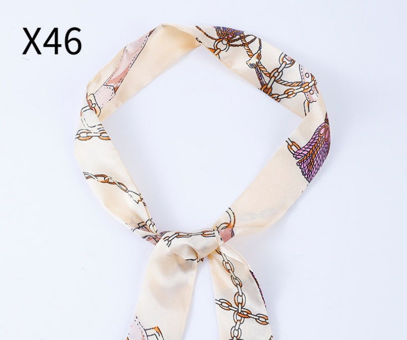 Vintage Print Skinny Twilly Bag Scarf - X46