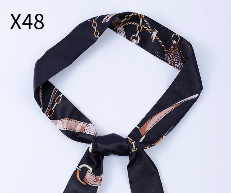 Vintage Print Skinny Twilly Bag Scarf - X48