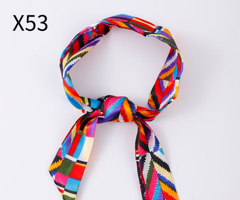 Vintage Print Skinny Twilly Bag Scarf - X53