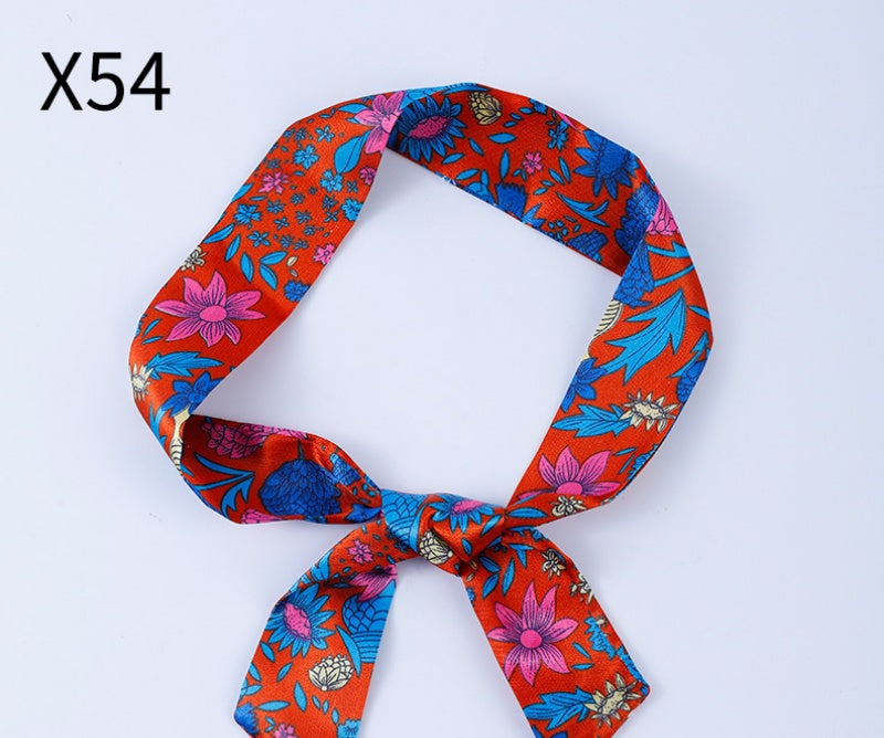 Vintage Print Skinny Twilly Bag Scarf - X54