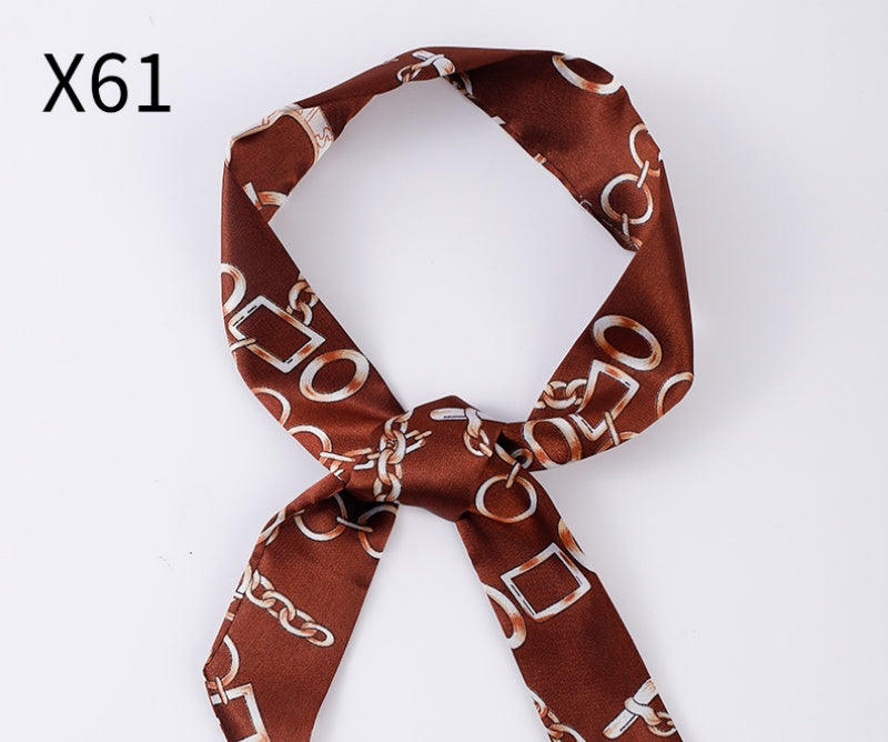 Vintage Print Skinny Twilly Bag Scarf - X61