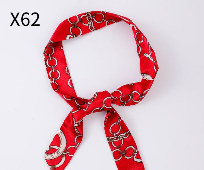 Vintage Print Skinny Twilly Bag Scarf - X62