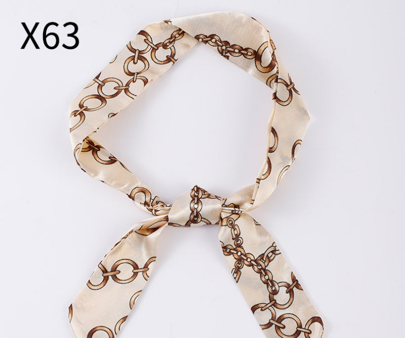 Vintage Print Skinny Twilly Bag Scarf - X63